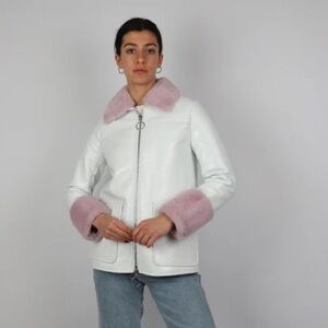 NWT Stand Studio the Jayden White Leather Jacket with Pink Accents *damaged